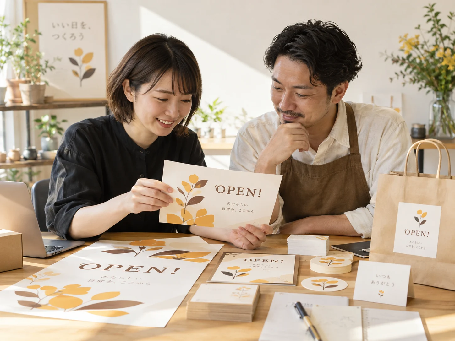 制作物の仕上がりを一緒に確認する場面